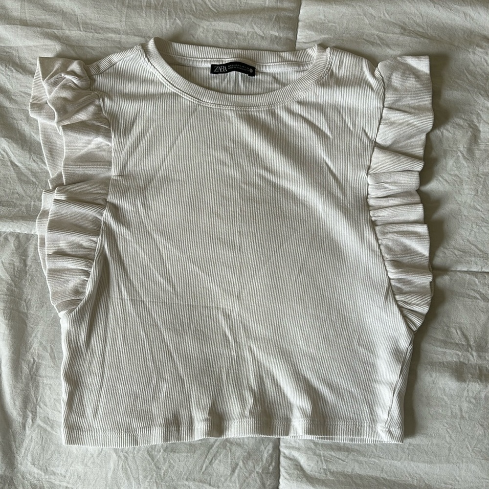 Zara crop top with ruffle sleeves